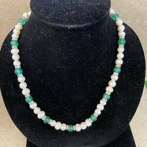 Classic Freshwater Pearl Necklace with Green Beads - Unbranded